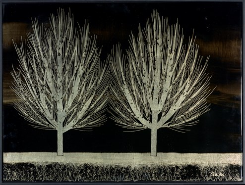 Silent Grove Black by Nakisa Seika - Glazed Original Painting on Deep Box Board